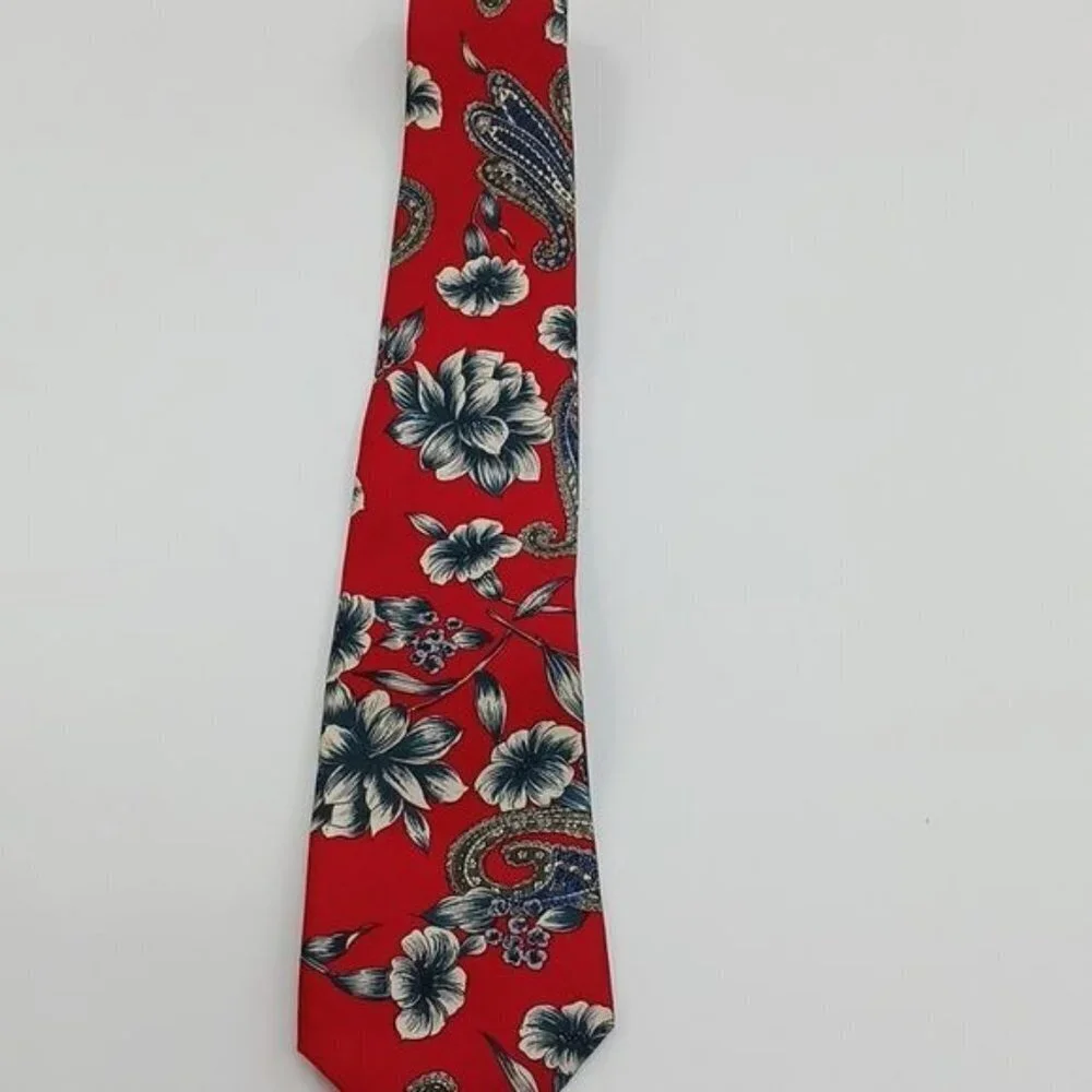 Stafford Mens Silk Neck Tie Red Floral Paisley Print Classic Pointed Tie